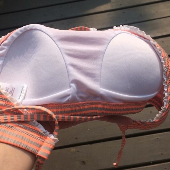 Billabong Striped Halter Swim Bikini Top Orange Gray Strappy Girl's Size 10 - Picture 6 of 7